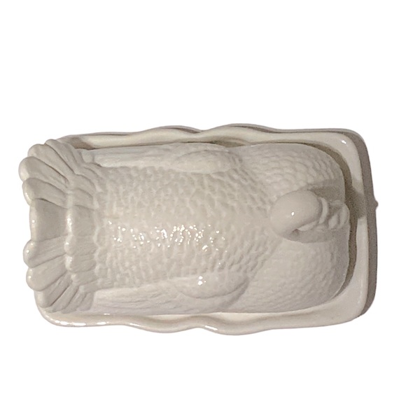 Harvest Covered Butter Dish Thanksgiving Turkey Large With Lid Ceramic NEW White - Picture 9 of 15